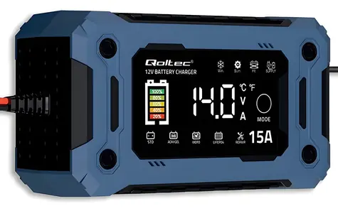 Mikroprocesorová nabíječka baterií 12V 15A / Nabíječka autobaterie / AGM/GEL / funkce oživení / max. 15 A