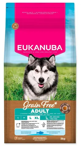 Eukanuba Grain Free Adult Large & Giant mořská ryba 3 kg / Granule pro psy / pro dospělá velká a obří plemena