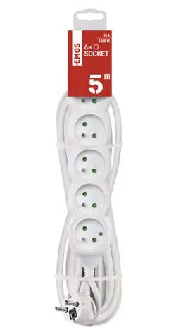 EMOS P0615R / Prodlužovací šňůra / 6 zásuvek / 5 m / 1,5 mm2 / bílá