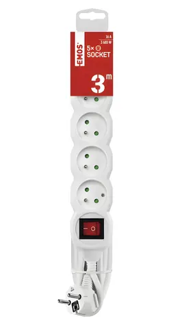 EMOS P1513R bílá / Prodlužovací přívod / 5 zásuvek / 3 m / s vypínačem / 1,5 mm2