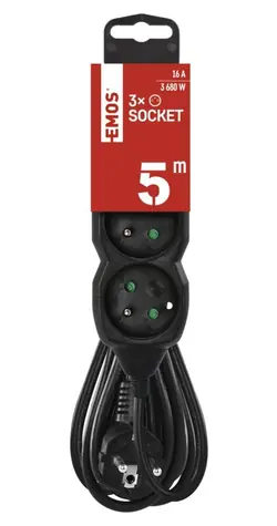 EMOS PC0315R černá / Prodlužovací šňůra / 3 zásuvky / 5 m / 1,5 mm2