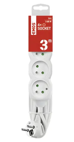 EMOS P0413R bílá / Prodlužovací šňůra / 4 zásuvky / 3 m / 1,5 mm2