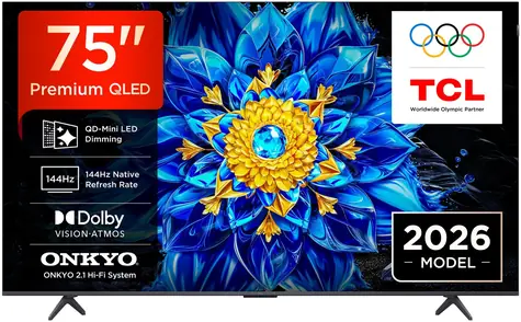 75" TCL 75P8L černá / Televize / QLED / 4K UHD / 144Hz / Google TV / Wi-Fi / Bluetooth