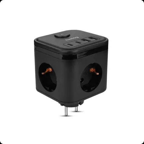 Huslog nabíjecí stanice 15W černá / 3x zásuvka 230V / 2x USB-C 3A / 2x USB-A 2,4A / 1x vypínač