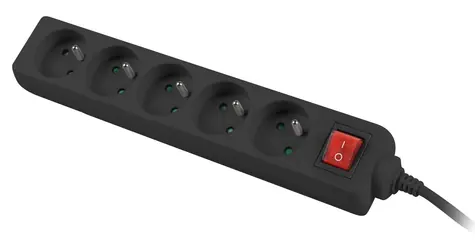 Lanberg PS1 černá / Prodlužovací přívod / 5 zásuvek / 1,5 m / 230 V / s vypínačem