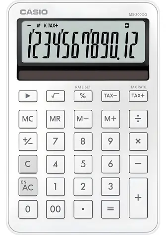 Casio MS-200DQ-WE / Stolní kalkulačka / 12místný LCD displej / výpočet DPH a marže / solární/baterie