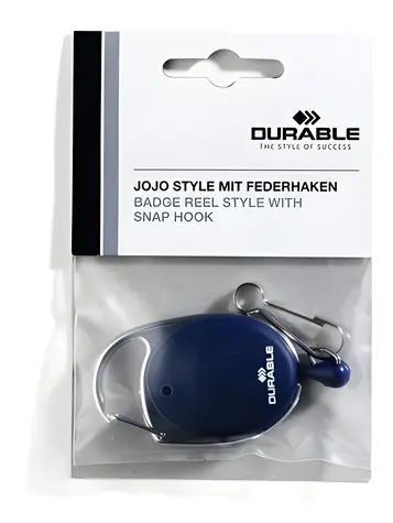 Durable Jojo Style tmavě modrá / Navíjecí klip na jmenovku / kovová karabina / délka pásku 80 cm