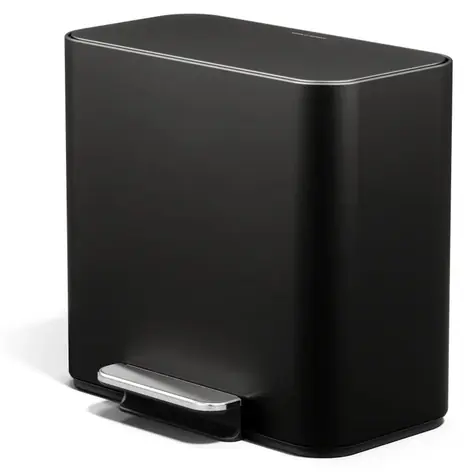 Simplehuman DUAL MINI matná černá ocel / Pedálový odpadkový koš na tříděný odpad / 15 l / 2 oddělené nádoby