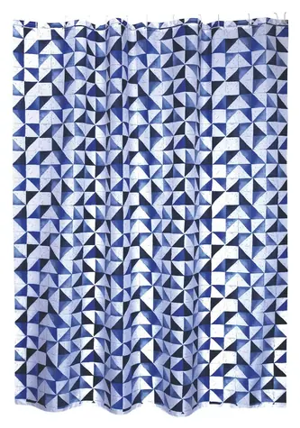 MSV CALULA sprchový závěs motiv trojúhelníků modrý / 180 x 200 cm / polyester, s kroužky
