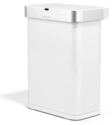 Simplehuman SENSOR bílá ocel / Odpadkový koš / Bezdotykový / Hlasové a pohybové ovládání / 58 l