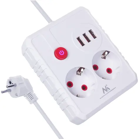 Maclean MCE388 W bílá / Prodlužovací kabel / 2x zásuvka / 3 m