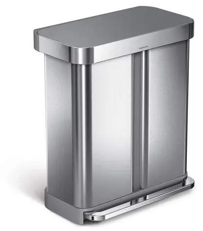 Simplehuman pedálový koš 58 l, šedé víko / Odpadkový koš / tříděný odpad / 34 + 24 l / nerezová ocel