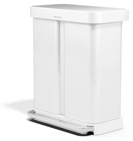 Simplehuman 58 l (34/24) bílá ocel / Pedálový odpadkový koš na tříděný odpad / 34 l + 24 l
