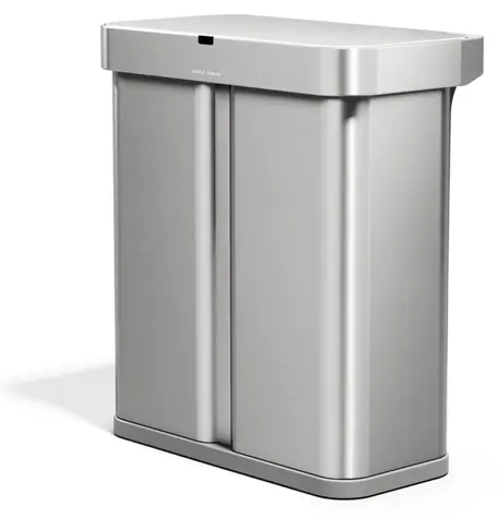 Simplehuman DUAL SENSOR nerez / Odpadkový koš / Bezdotykový / Hlasové a pohybové ovládání / 58 l (34+24 l)