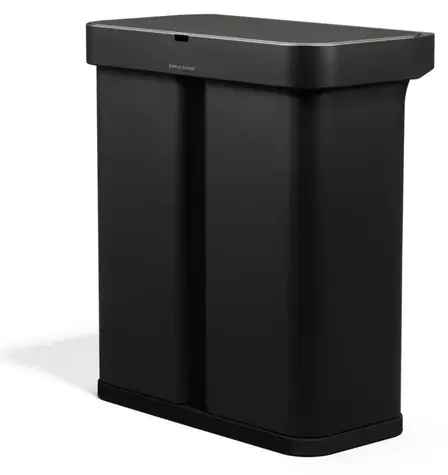 Simplehuman DUAL SENSOR černý / Odpadkový koš / Bezdotykový / Hlasové a pohybové ovládání / 58 l (34+24 l)