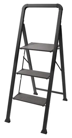 MSV Skládací ocelové štafle 3 stupně matná černá / Štafle / Nosnost 150 kg / 62 x 42,5 x 108 cm