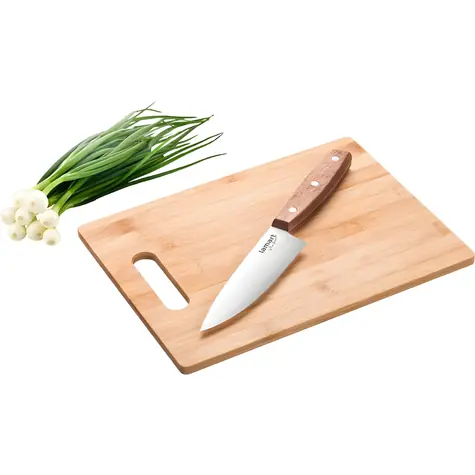 Lamart LT2059 / Krájecí prkénko s nožem / bambus, ořech, nerez / 30x22 cm / nůž 15 cm