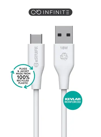 eSTUFF INFINITE (GRS) bílá (ES605170-BULK) / Kabel / USB-C - USB-A / 1 m / 60 W / GRS recyklovaný plast