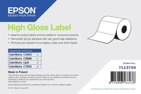 Epson High Gloss Label 76x51 mm / Etikety / Die-cut role / 610 ks / voděodolné