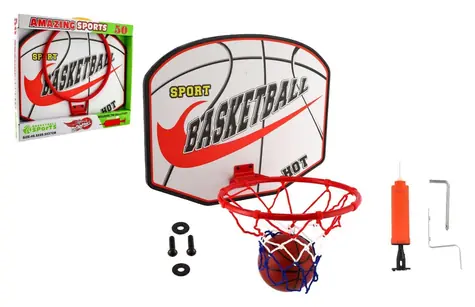 TEDDIES Basketbalový koš / Dřevěná deska / Míč s pumpičkou / od 3 let