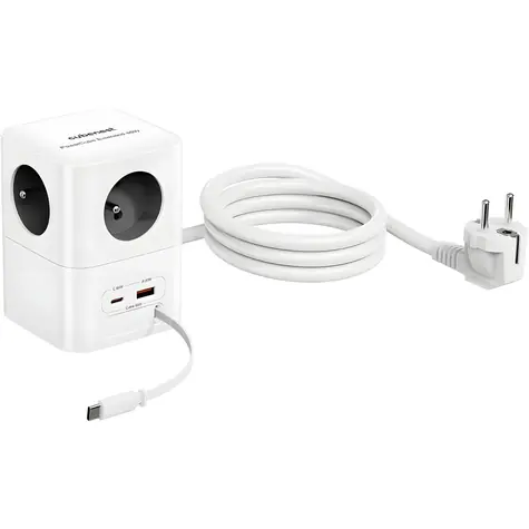 Cubenest PowerCube šedá / Prodlužovací přívod / 230V / 4 zásuvky / USB-C PD 65W / 1,5 m