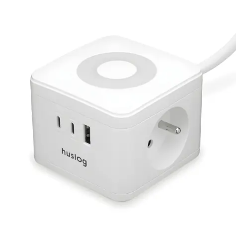 Huslog HUS1091 bílá / Nabíjecí stanice / 12W / 2x zásuvka / 2x USB-C / 1x USB-A