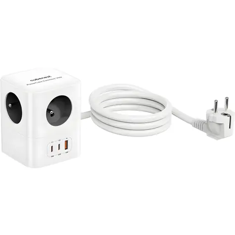 Cubenest PowerCube USB PD 30W šedá / Prodlužovací přívod / 4x zásuvka / 230V / 1,5 m