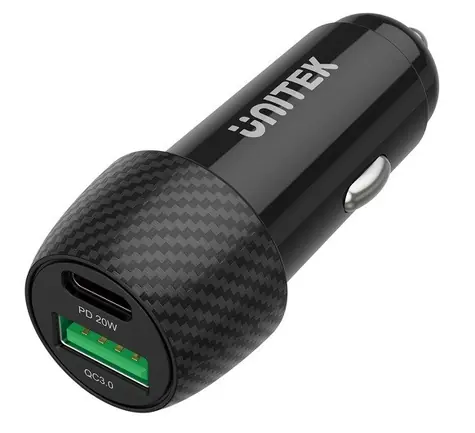 Unitek Autonabíječka USB-A + USB-C 38W černá / Autonabíječka / QC 3.0 / 2 porty