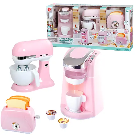 PLAYGO Spotřebiče do dětské kuchyňky růžové / Kávovar, mixér, toustovač / Plast
