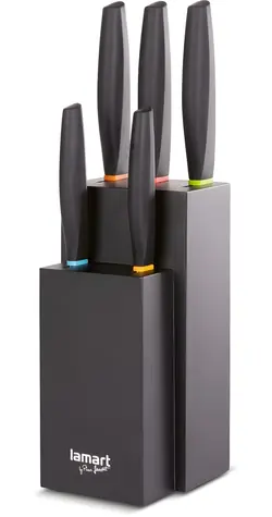 Lamart LT2158 stříbrno-černá / Sada nožů / 5 ks / Blok 22 x 11 cm