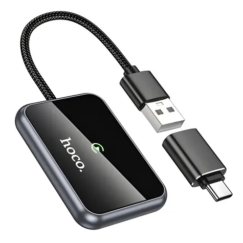 Hoco HU1 černá / Bezdrátový adaptér CarPlay / USB-A / USB-C