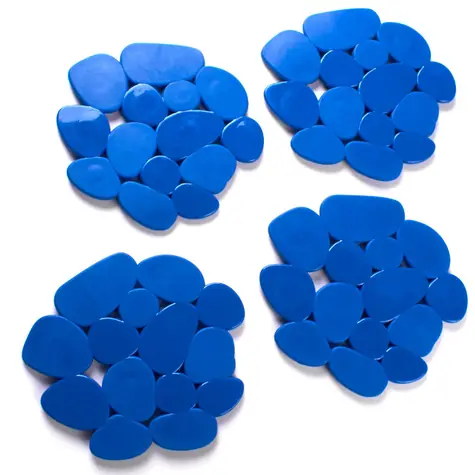 MSV GALETS tmavě modrá / Protiskluzová podložka / ve tvaru oblázků / sada 4 ks / PVC / 12 x 13 cm