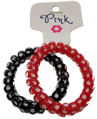 PINK Spirálové gumičky do vlasů červená, černá s puntíky / 2 ks