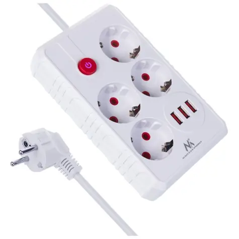 Maclean MCE392 W bílá / Prodlužovací přívod / 4x zásuvka + 3x USB-A / vypínač / 2500 W / 1,5 m