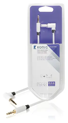 König KNM22600W05 bílý / Audio kabel / Jack 3,5mm - Jack 3,5mm úhlový / Stereo / 0,5 m