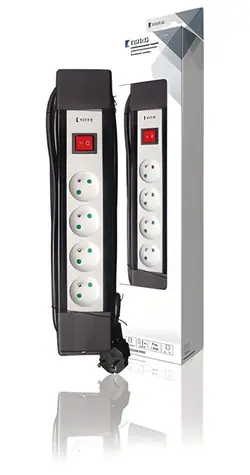 König KNES430E1PRO černá / Prodlužovací zásuvka / 4x 230V / 3 m / s vypínačem