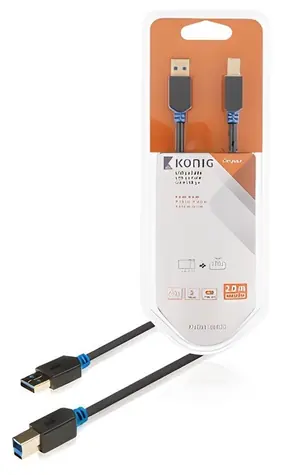 König USB 3.0 kabel A-B šedý / Kabel USB / USB A - USB B / 2 m