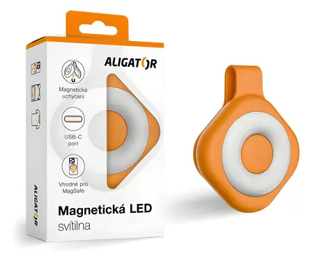 Aligator Magnetická LED svítilna oranžová / Svítilna / MagSafe uchycení / USB-C / 6 režimů