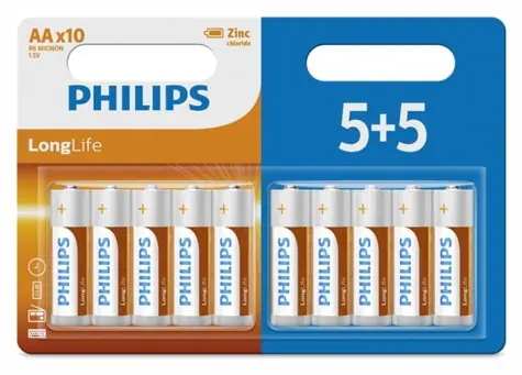 Philips R6L10BP/10 LongLife / Baterie / AA (R6) / 5+5 ks