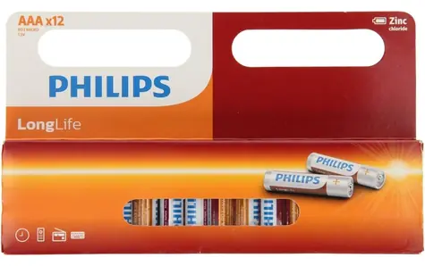 Philips R03L12W/10 LongLife / Baterie / AAA (R03) / Zinkochloridová / 12 ks