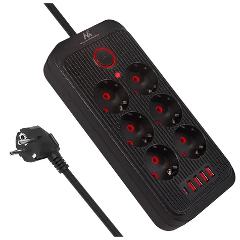 Maclean MCE391 B černá / Prodlužovací přívod / 6x zásuvka + 4x USB-A + 1x USB-C / 2500 W / s vypínačem