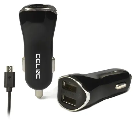 Beline Autonabíječka 2xUSB černá / Autonabíječka / 2,1 A / microUSB kabel 100 cm