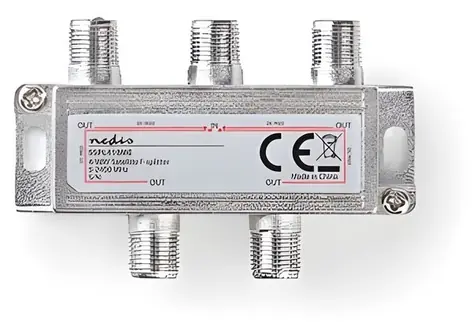 Nedis Satelitní rozbočovač 1:4 stříbrná / Rozbočovač / 5-2400 MHz / 11,5 dB / 1 vstup / 4 výstupy / 75 Ohm