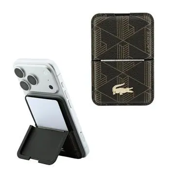 Lacoste PVC Blend Monogram Petit Pique MagSafe Peněženka hnědá / Peněženka / MagSafe / Se stojánkem