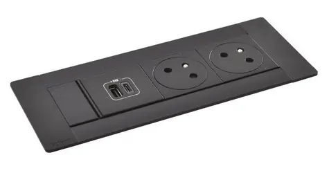 Legrand Incara Multilink černá / Zásuvkový blok / 2x 230V / USB-A+C 15W / kabel 2 m