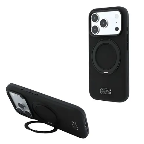 Lacoste PVC Petit Pique Semi Wrap Ring Stand černá / Zadní kryt / iPhone 18 Pro / MagSafe