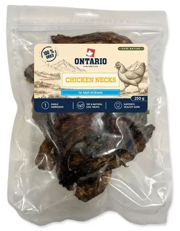 Ontario Pure Nature kuřecí krky sušené / Pamlsek pro psy / 250 g