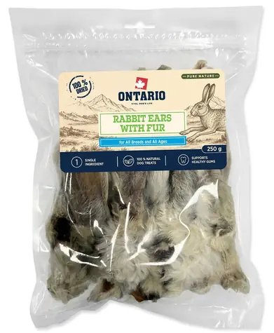 Ontario Pochoutka králičí uši se srstí / Pamlsek pro psy / sušený / 250 g