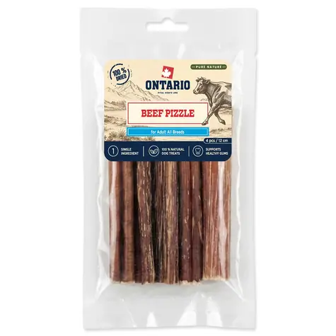 Ontario Pure Nature Hovězí penis sušený 12 cm / Pochoutka pro psy / 4 ks