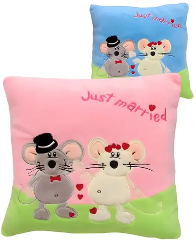 Plyšový polštářek myšky Just Married 25x25 cm / Polštář / Plyš / 2 barvy